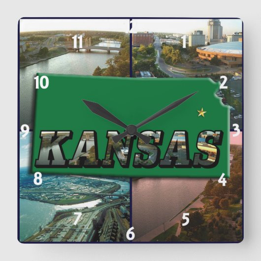 Kansas Map en Foto's Vierkante Klok (Voorkant)