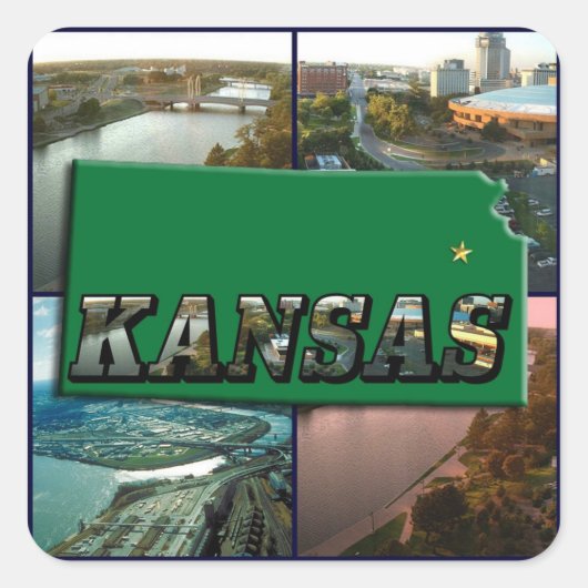 Kansas Map en Foto's Vierkante Sticker (Voorkant)