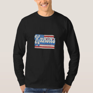 Kansas Map State American Flag 4 juli Pride T-shirt