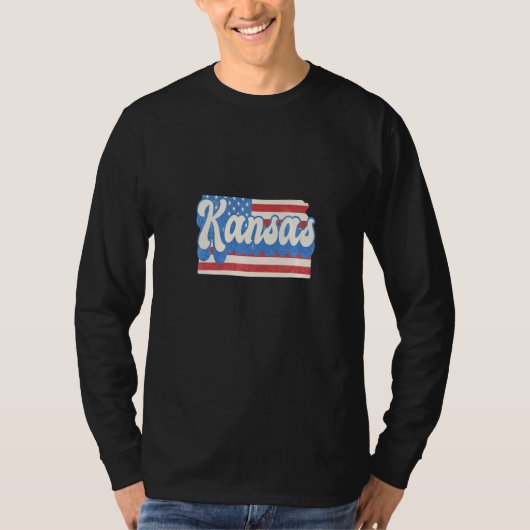 Kansas Map State American Flag 4 juli Pride T-shirt (Voorkant)