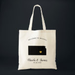 Kansas Map Wedding Welcome Canvas tas, Black & Gol Tote Bag<br><div class="desc">Het weekend van de bruiloft heet cadeautas voor gasten uit de stad voor je bruiloft,  met afbeelding van Kansas,  met gouden hart. Vul tas met je favoriete godies.</div>