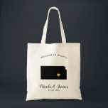 Kansas Map Wedding Welcome Canvas tas, Black & Gol Tote Bag<br><div class="desc">Het weekend van de bruiloft heet cadeautas voor gasten uit de stad voor je bruiloft,  met afbeelding van Kansas,  met gouden hart. Vul tas met je favoriete godies.</div>