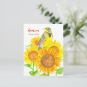 Kansas Meadowlark Zonnebloemen Briefkaart (Staand voorkant)