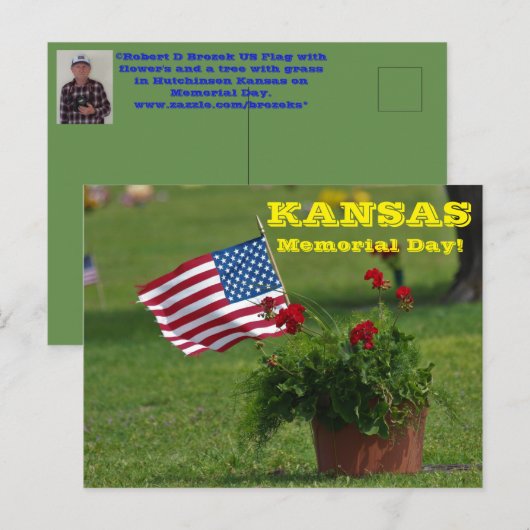 Kansas Memorial Day met Amerikaanse vlag en bloeme Briefkaart (Voorkant / Achterkant)