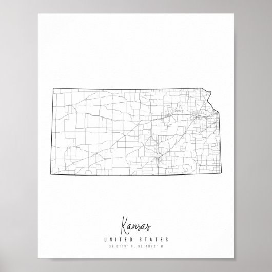 Kansas Minimal Street Map Poster (Voorkant)