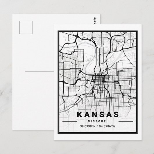 Kansas Missouri USA Travel City Map Briefkaart (Voorkant / Achterkant)