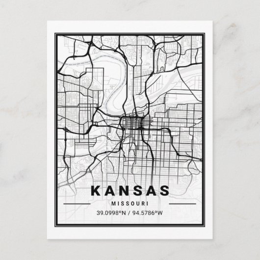 Kansas Missouri USA Travel City Map Briefkaart (Voorkant)