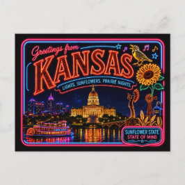 Kansas Neon Staat Retro Vintage Briefkaart