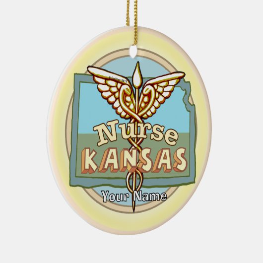 Kansas Nurse Caduceus Keramisch Ornament (Rechts)