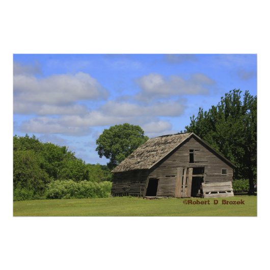 Kansas Old Barn met blauw hemel Foto Poster. Afdruk (Voorkant)