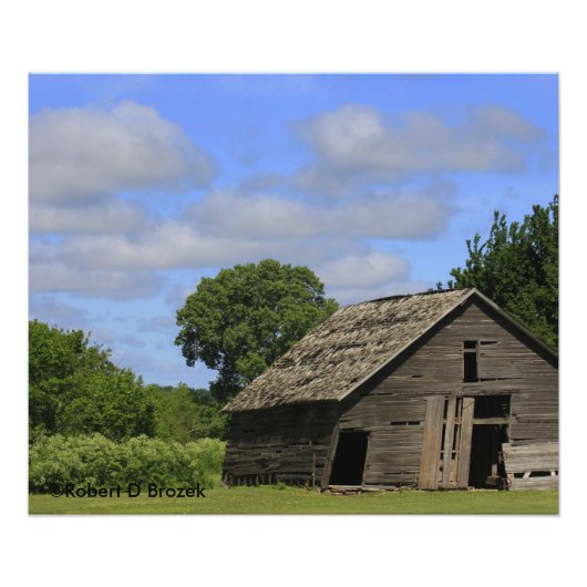 Kansas Old Barn met Blue Sky en witte wolken Foto Afdruk (Voorkant)