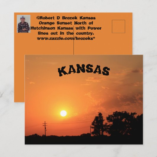 Kansas Oranje Sunset met Power Line Post Kaart (Voorkant / Achterkant)