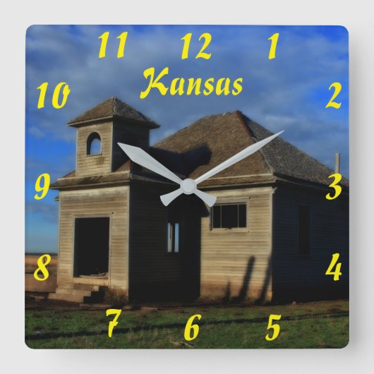 Kansas Oude Schoolmuur Vierkante Klok (Voorkant)