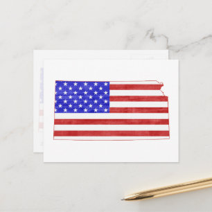 Kansas Patriotic State Shaped American Flag Briefkaart
