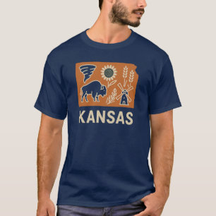 Kansas-pictogrammen Bizon, tornado, zonnebloem e T-shirt