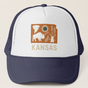 Kansas-pictogrammen Bizon, tornado, zonnebloem e Trucker Pet