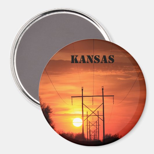 Kansas Power line Sunset Cup Magnet (Voorkant / Achterkant)
