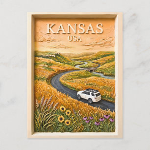 Kansas Prairie Roadtrip Vintage Reis Landschap Briefkaart