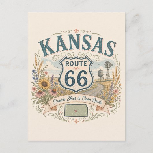 Kansas Prairie Route 66 Groet Briefkaart (Voorkant)