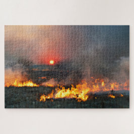 Kansas Prairiebrand bij zonsondergang Legpuzzel