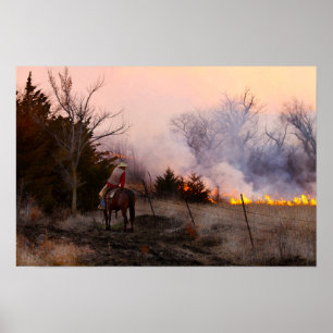 Kansas Rancher die een gecontroleerde prairiebrand Poster