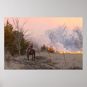 Kansas Rancher kijkt naar een gecontroleerde Prair Poster