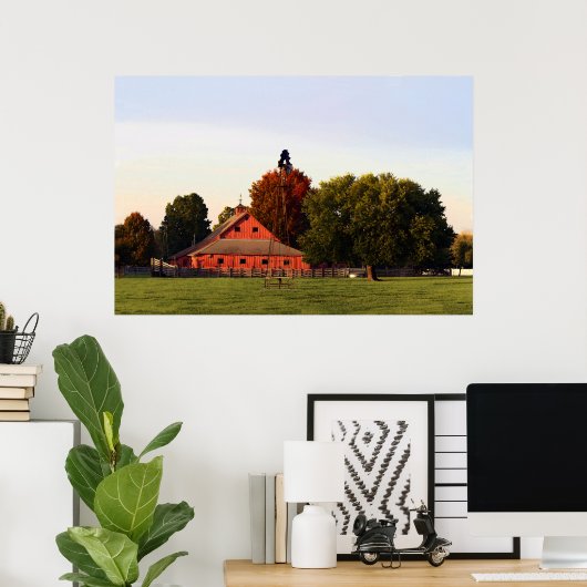 Kansas Red Barn in de herfst, 12x8 inch Poster (Thuiskantoor)