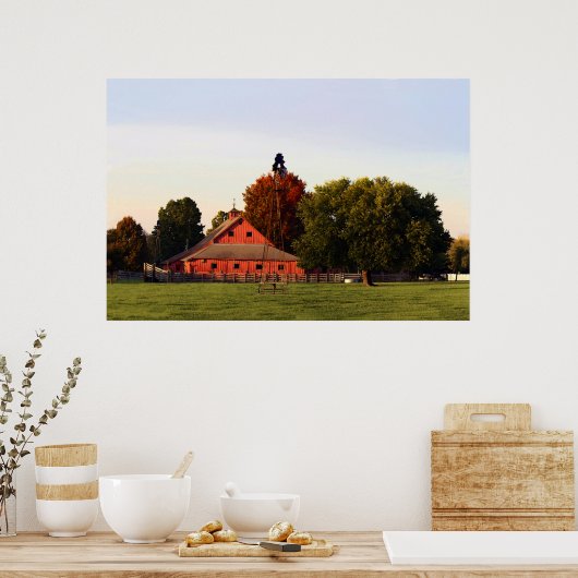 Kansas Red Barn in de herfst, 12x8 inch Poster (Keuken)