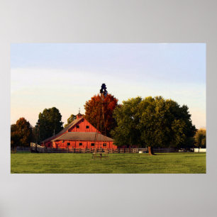 Kansas Red Barn in de herfst, 12x8 inch Poster
