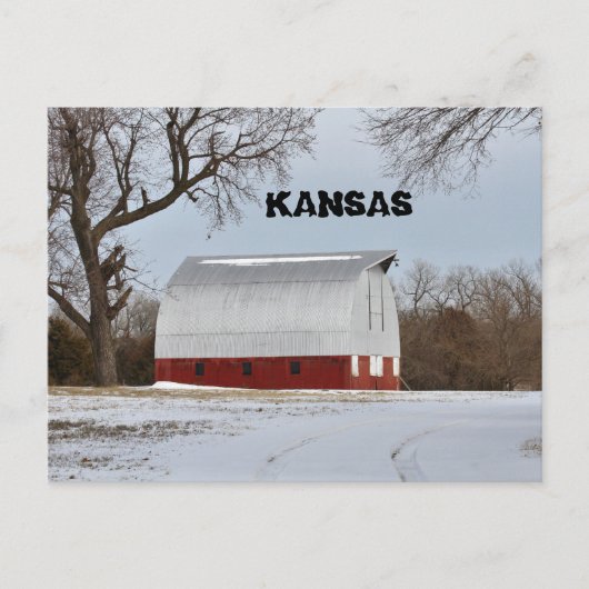 Kansas Red Barn met boom- en sky Post-Kaart Briefkaart (Voorkant)