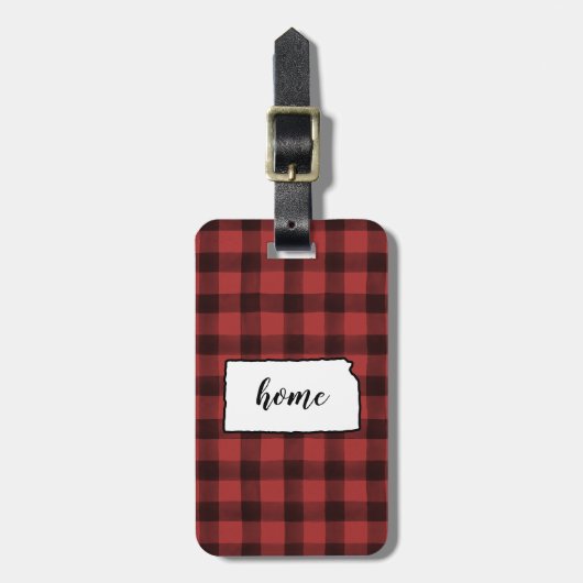 Kansas | Red & Black Buffalo Plaid Home State Bagagelabel (Voorkant verticaal)