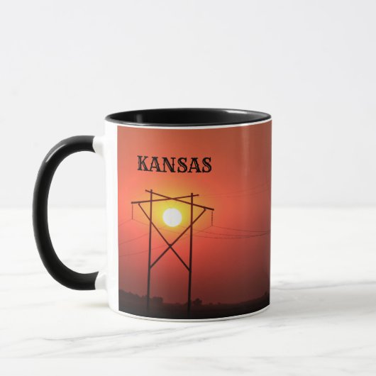Kansas Red Power Line sunset COFFEE MOK (Links)
