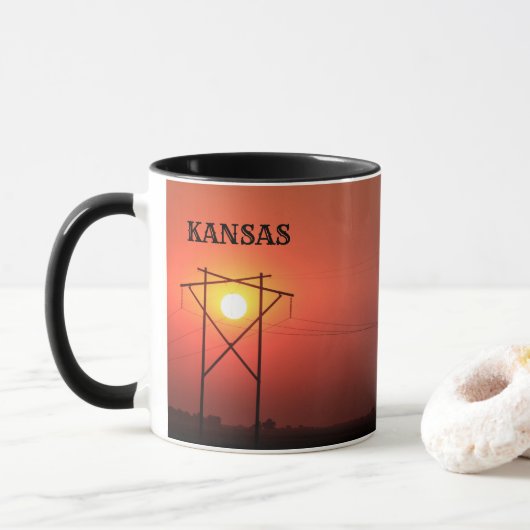 Kansas Red Power Line sunset COFFEE MOK (Met donut)