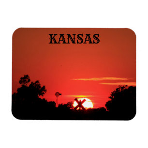Kansas Red Sunset Windmill, Magnet Magneet