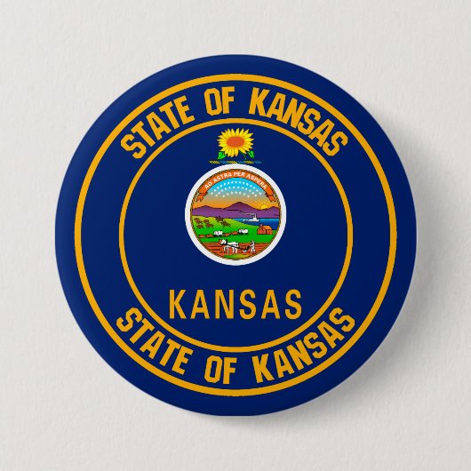 Kansas Round Emblem Ronde Button 7,6 Cm (Voorkant)