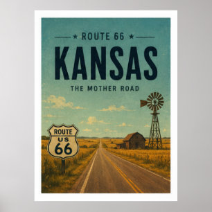 Kansas Route 66 Boerderij Weg Vintage Reis Kunst Poster