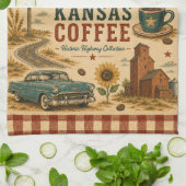 Kansas Route 66 Coffee Kitchen Americana Kunst Theedoek (Gevouwen)