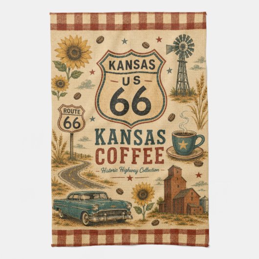 Kansas Route 66 Coffee Kitchen Americana Kunst Theedoek (Verticaal)