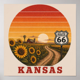 Kansas Route 66 Zonnebloem Zonsondergang Poster