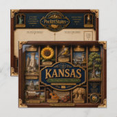 Kansas Shadow Box 3D Figuur Staat Briefkaart (Voorkant / Achterkant)