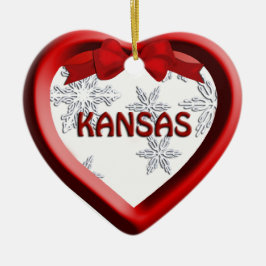 Kansas Snowflake Heart Kerstversiering Keramisch Ornament