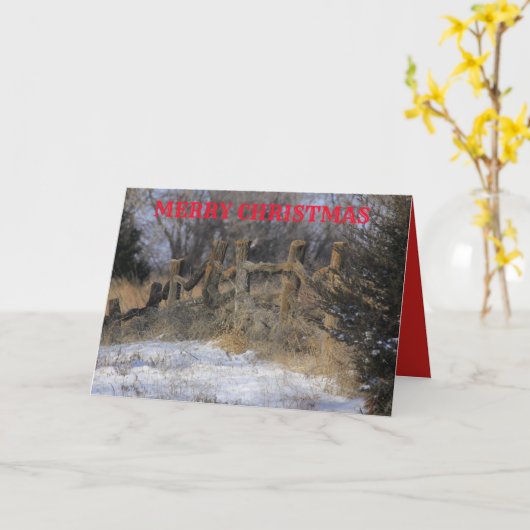 Kansas Snowy Wooden Fence Wenskaart Kaart (Gele Bloem)