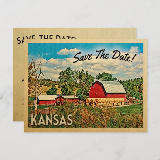 Kansas sparen de Datum Boerderij Barn Rustic Aankondigingskaart (Voorkant / Achterkant)
