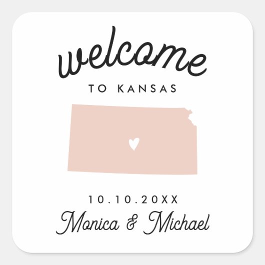 KANSAS State Destination Wedding ANY COLOR Vierkante Sticker (Voorkant)