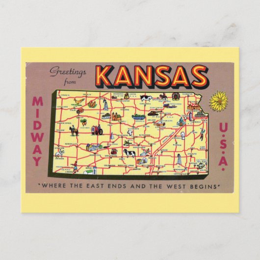 Kansas State Map Briefkaart (Voorkant)