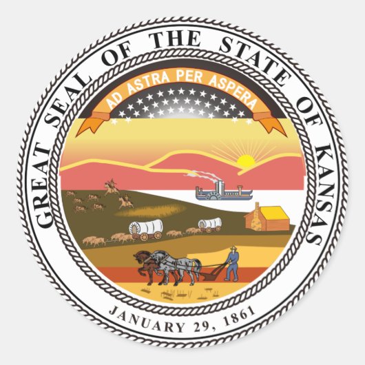 Kansas State Seal Ronde Sticker (Voorkant)