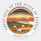 Kansas State Seal Ronde Sticker (Voorkant)