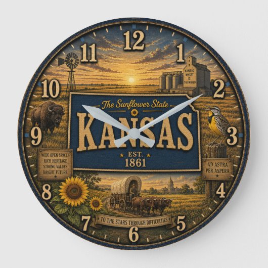 Kansas State Sunflower State Rustic Farmhouse Grote Klok (Voorkant)