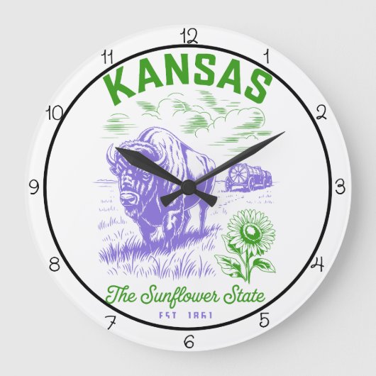 Kansas Sunflower State Bison Grote Klok (Voorkant)
