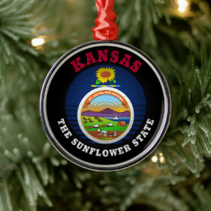 KANSAS SUNFLOWER STATE FLAG METALEN ORNAMENT